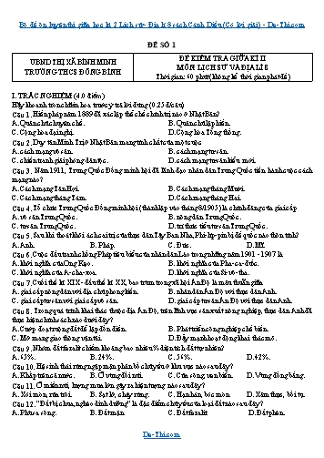 Bộ đề ôn luyện thi giữa học kì 2 Lịch sử - Địa lí 8 sách Cánh Diều (Có lời giải)