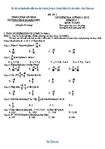 Bộ đề ôn luyện thi giữa học kì 2 môn Toán 6 Cánh Diều (Có lời giải)