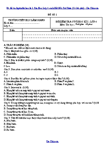 Bộ đề ôn luyện thi học kì 1 Tin Học Lớp 4 sách Kết Nối Tri Thức (Có lời giải)