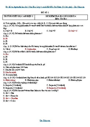 Bộ đề ôn luyện thi học kì 2 Tin Học Lớp 4 sách Kết Nối Tri Thức (Có lời giải)