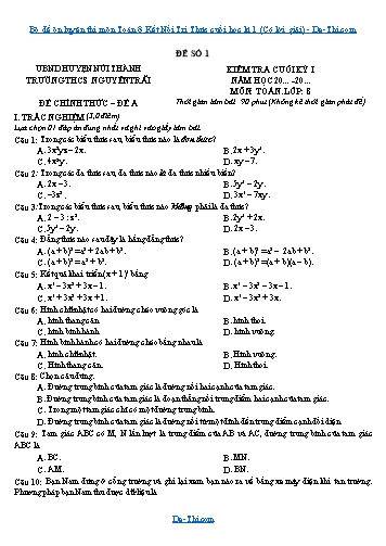 Bộ đề ôn luyện thi môn Toán 8 Kết Nối Tri Thức cuối học kì 1 (Có lời giải)