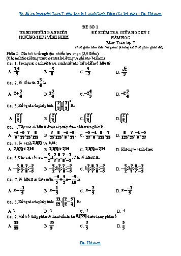 Bộ đề ôn luyện thi Toán 7 giữa học kì 1 sách Cánh Diều (Có lời giải)