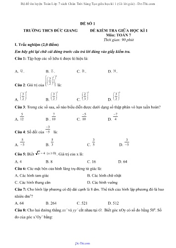 Bộ đề ôn luyện Toán Lớp 7 sách Chân Trời Sáng Tạo giữa học kì 1 (Có lời giải)