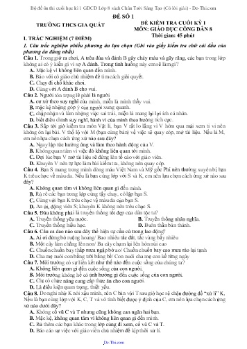 Bộ đề ôn thi cuối học kì 1 GDCD Lớp 8 sách Chân Trời Sáng Tạo (Có lời giải)