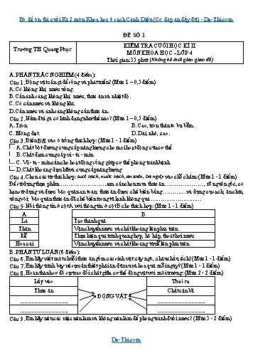 Bộ đề ôn thi cuối Kì 2 môn Khoa học 4 sách Cánh Diều (Có đáp án đầy đủ)