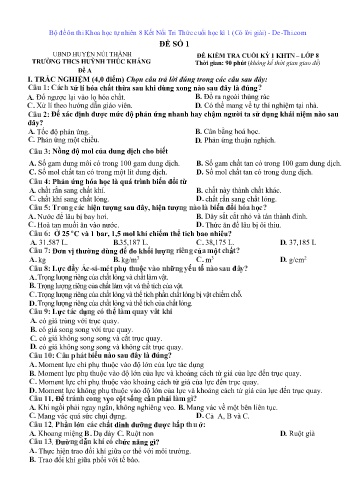 Bộ đề ôn thi Khoa học tự nhiên 8 Kết Nối Tri Thức cuối học kì 1 (Có lời giải)