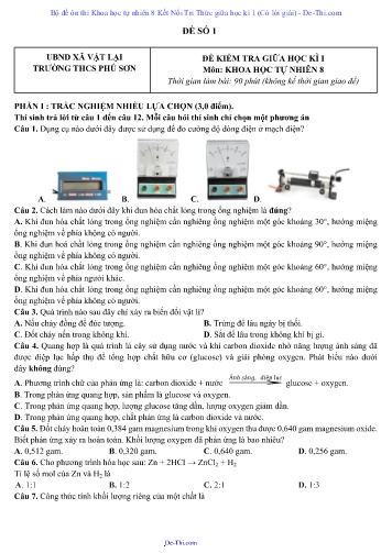 Bộ đề ôn thi Khoa học tự nhiên 8 Kết Nối Tri Thức giữa học kì 1 (Có lời giải)
