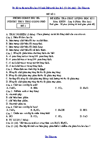 Bộ đề ôn thi môn Hóa học 8 Cánh Diều cuối học kì 1 (Có lời giải)
