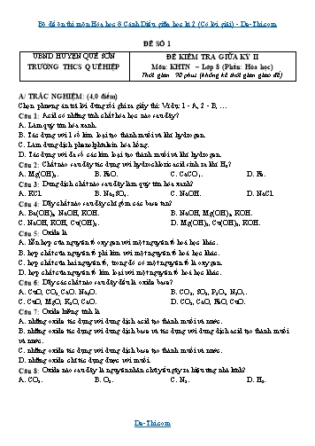 Bộ đề ôn thi môn Hóa học 8 Cánh Diều giữa học kì 2 (Có lời giải)