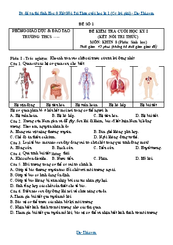 Bộ đề ôn thi Sinh Học 8 Kết Nối Tri Thức cuối học kì 1 (Có lời giải)