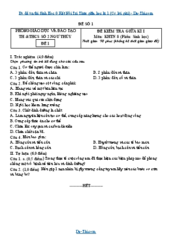 Bộ đề ôn thi Sinh Học 8 Kết Nối Tri Thức giữa học kì 1 (Có lời giải)