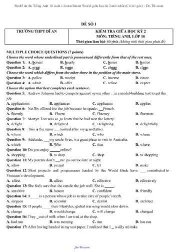 Bộ đề ôn thi Tiếng Anh 10 sách i-Learn Smart World giữa học kì 2 mới nhất (Có lời giải)