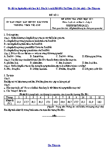 Bộ đề ôn luyện thi cuối học kì 1 Địa lí 6 sách Kết Nối Tri Thức (Có lời giải)