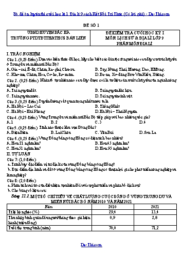 Bộ đề ôn luyện thi cuối học kì 1 Địa lí 9 sách Kết Nối Tri Thức (Có lời giải)