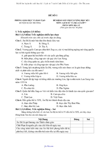Bộ đề ôn luyện thi cuối học kì 1 Lịch sử 7 sách Cánh Diều (Có lời giải)
