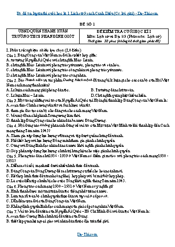 Bộ đề ôn luyện thi cuối học kì 1 Lịch sử 9 sách Cánh Diều (Có lời giải)