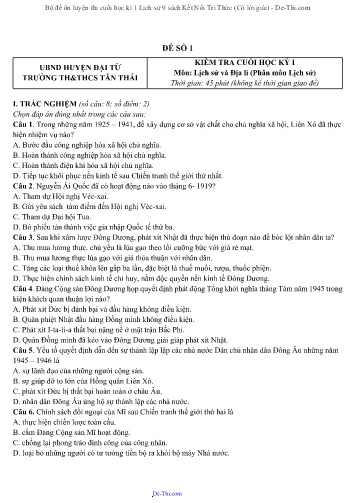 Bộ đề ôn luyện thi cuối học kì 1 Lịch sử 9 sách Kết Nối Tri Thức (Có lời giải)