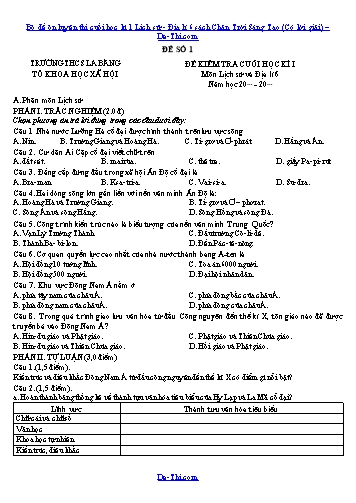 Bộ đề ôn luyện thi cuối học kì 1 Lịch sử - Địa lí 6 sách Chân Trời Sáng Tạo (Có lời giải)