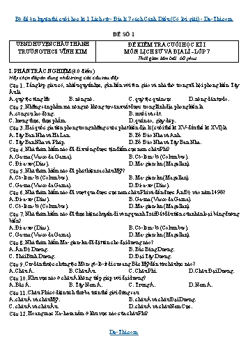Bộ đề ôn luyện thi cuối học kì 1 Lịch sử - Địa lí 7 sách Cánh Diều (Có lời giải)
