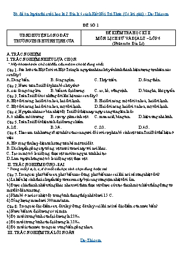 Bộ đề ôn luyện thi cuối học kì 2 Địa lí 6 sách Kết Nối Tri Thức (Có lời giải)