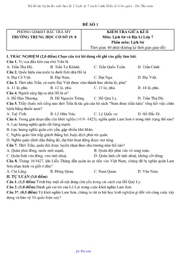 Bộ đề ôn luyện thi cuối học kì 2 Lịch sử 7 sách Cánh Diều (Có lời giải)