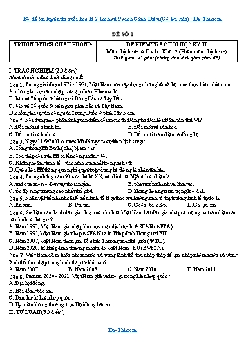 Bộ đề ôn luyện thi cuối học kì 2 Lịch sử 9 sách Cánh Diều (Có lời giải)
