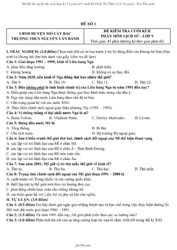 Bộ đề ôn luyện thi cuối học kì 2 Lịch sử 9 sách Kết Nối Tri Thức (Có lời giải)