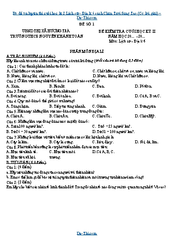 Bộ đề ôn luyện thi cuối học kì 2 Lịch sử - Địa lí 6 sách Chân Trời Sáng Tạo (Có lời giải)