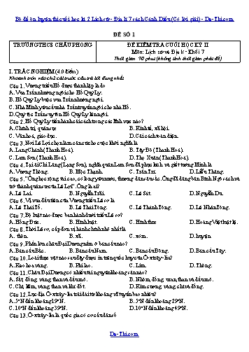Bộ đề ôn luyện thi cuối học kì 2 Lịch sử - Địa lí 7 sách Cánh Diều (Có lời giải)