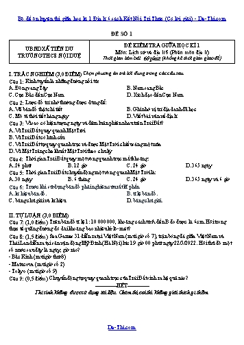 Bộ đề ôn luyện thi giữa học kì 1 Địa lí 6 sách Kết Nối Tri Thức (Có lời giải)