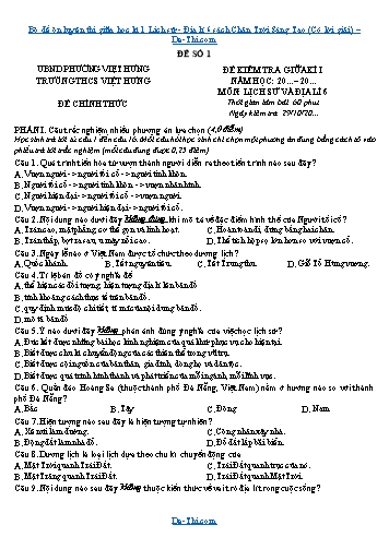Bộ đề ôn luyện thi giữa học kì 1 Lịch sử - Địa lí 6 sách Chân Trời Sáng Tạo (Có lời giải)