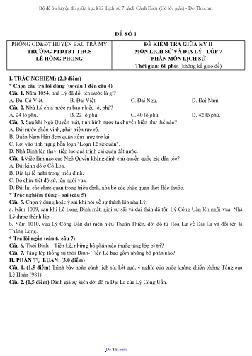 Bộ đề ôn luyện thi giữa học kì 2 Lịch sử 7 sách Cánh Diều (Có lời giải)