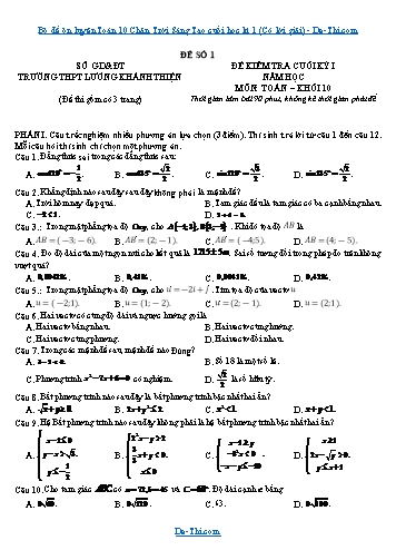 Bộ đề ôn luyện Toán 10 Chân Trời Sáng Tạo cuối học kì 1 (Có lời giải)