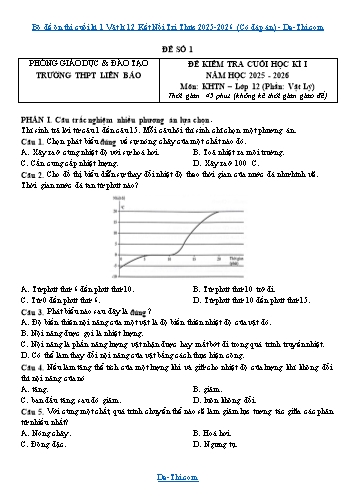 Bộ đề ôn thi cuối kì 1 Vật lí 12 Kết Nối Tri Thức 2025-2026 (Có đáp án)