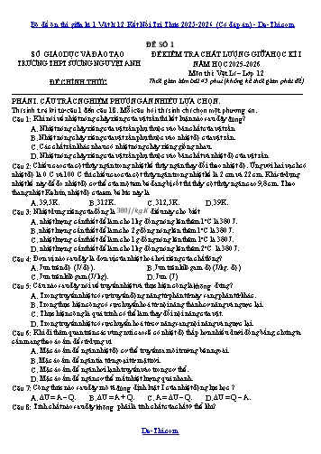 Bộ đề ôn thi giữa kì 1 Vật lí 12 Kết Nối Tri Thức 2025-2026 (Có đáp án)