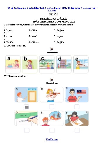 Bộ đề ôn thi học kì 1 môn Tiếng Anh 5 Global Success (Đầy đủ File nghe + Đáp án)