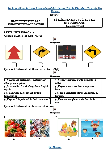Bộ đề ôn thi học kì 2 môn Tiếng Anh 4 Global Success (Đầy đủ File nghe + Đáp án)