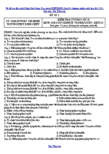 Bộ đề ôn thi sách Chân Trời Sáng Tạo môn GDKT&PL Lớp 10 chương trình cuối học kì 2 (Có đáp án)