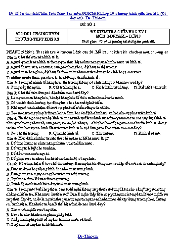 Bộ đề ôn thi sách Chân Trời Sáng Tạo môn GDKT&PL Lớp 10 chương trình giữa học kì 1 (Có đáp án)