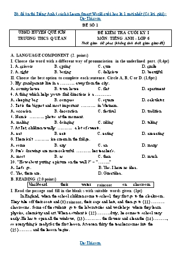 Bộ đề ôn thi Tiếng Anh 6 sách i-Learn Smart World cuối học kì 1 mới nhất (Có lời giải)