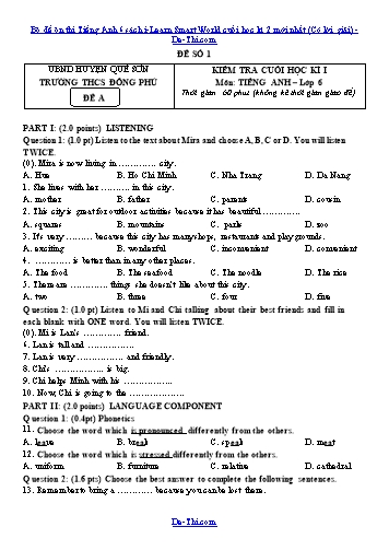Bộ đề ôn thi Tiếng Anh 6 sách i-Learn Smart World cuối học kì 2 mới nhất (Có lời giải)