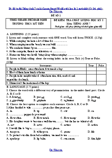 Bộ đề ôn thi Tiếng Anh 7 sách i-Learn Smart World cuối học kì 1 mới nhất (Có lời giải)