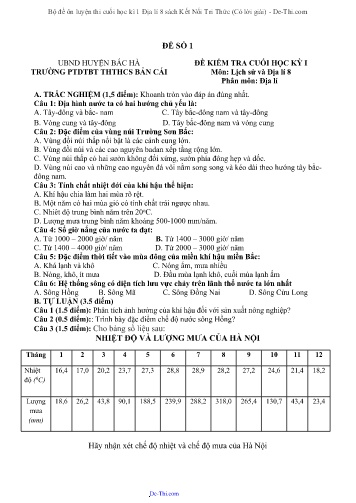 Bộ đề ôn luyện thi cuối học kì 1 Địa lí 8 sách Kết Nối Tri Thức (Có lời giải)