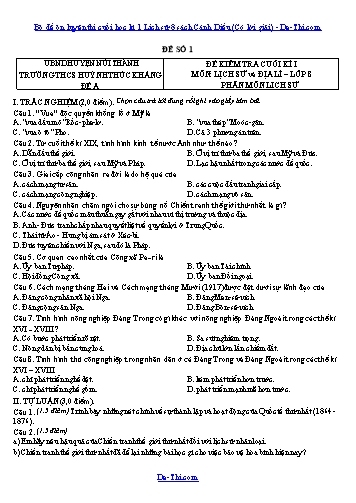Bộ đề ôn luyện thi cuối học kì 1 Lịch sử 8 sách Cánh Diều (Có lời giải)