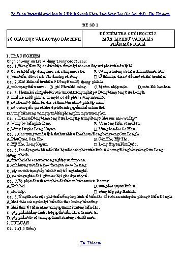 Bộ đề ôn luyện thi cuối học kì 2 Địa lí 9 sách Chân Trời Sáng Tạo (Có lời giải)