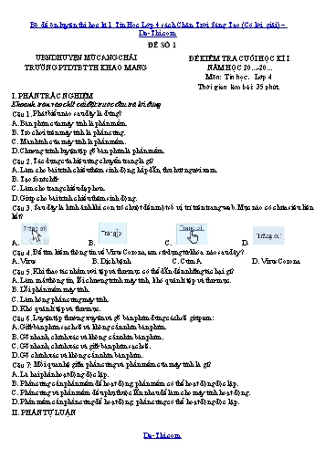 Bộ đề ôn luyện thi học kì 1 Tin Học Lớp 4 sách Chân Trời Sáng Tạo (Có lời giải)