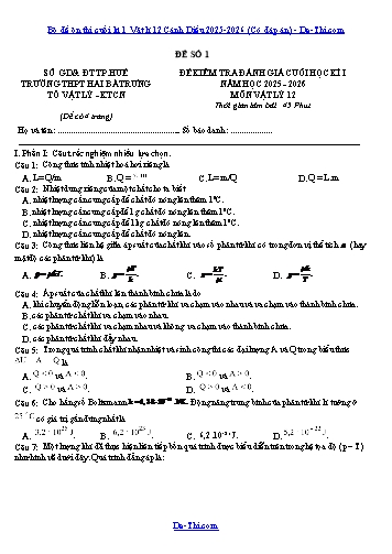 Bộ đề ôn thi cuối kì 1 Vật lí 12 Cánh Diều 2025-2026 (Có đáp án)