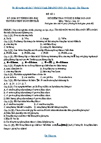 Bộ đề ôn thi cuối kì 2 Vật lí 12 Cánh Diều 2025-2026 (Có đáp án)