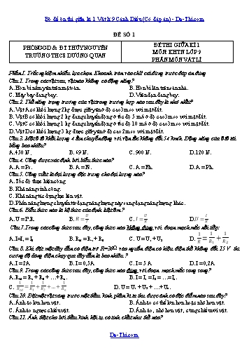 Bộ đề ôn thi giữa kì 1 Vật lí 9 Cánh Diều (Có đáp án)