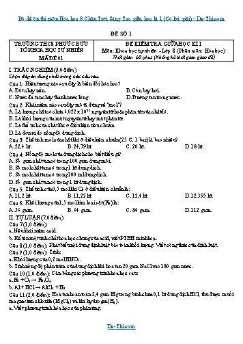 Bộ đề ôn thi môn Hóa học 8 Chân Trời Sáng Tạo giữa học kì 1 (Có lời giải)